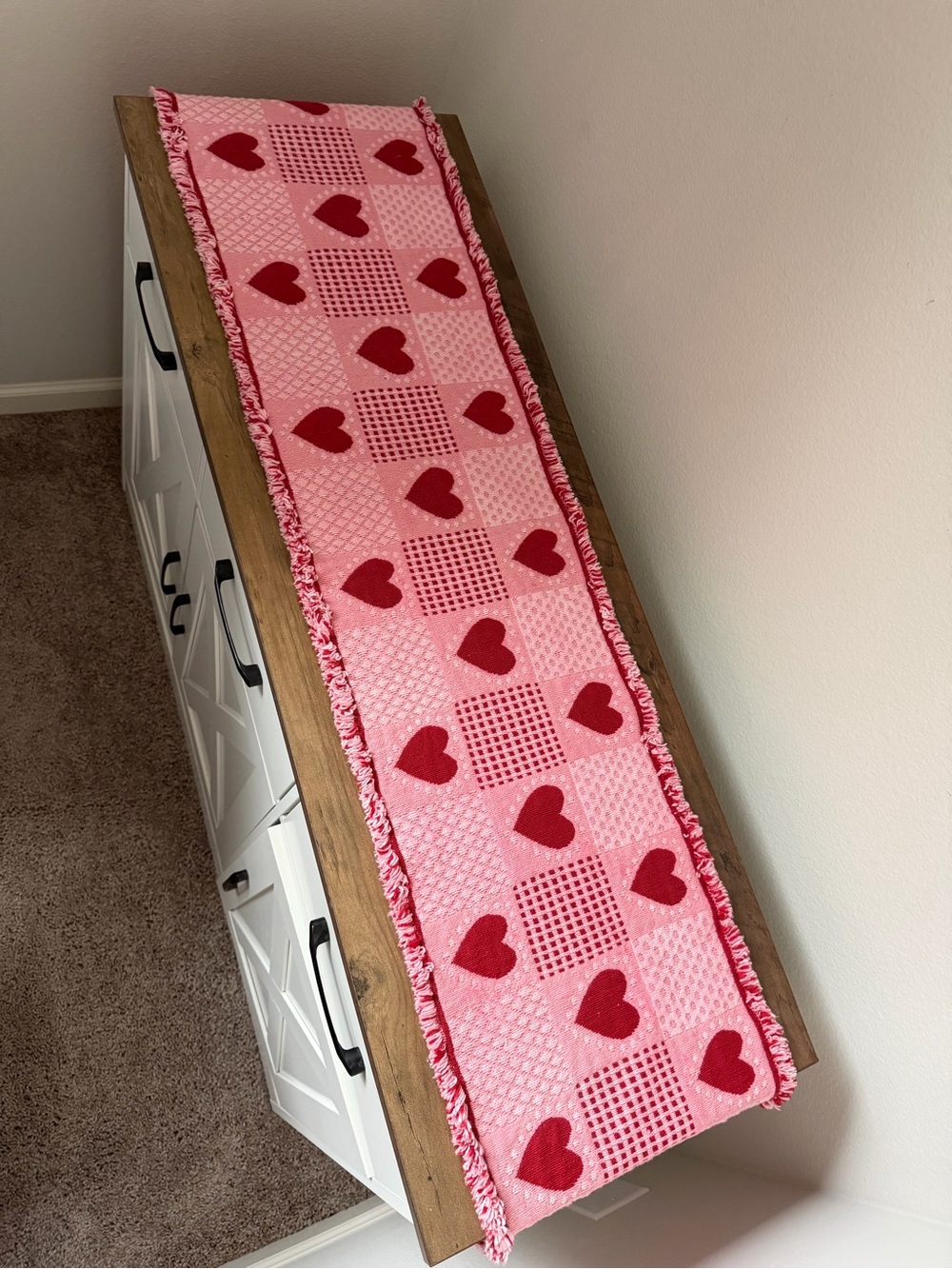 Pink & Red Heart Woven Table Runner 63” x 12” – Cottagecore Decor